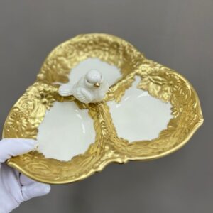 1410/U.OP Менажница с птичкой 26 см Золотая полоса Cattin